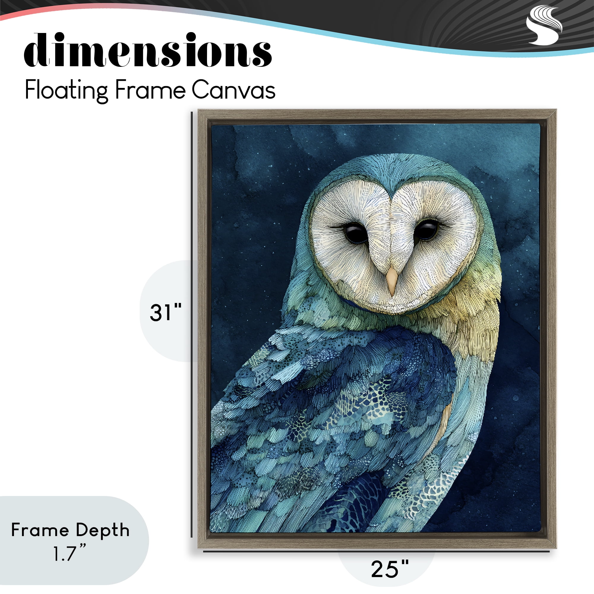 Stupell Industries Cerulean Blue Owl Brown Framed Floater Canvas Wall Art, design by Franklyn Gregory