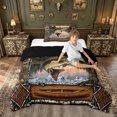 thumbnail image 2 of meiyoeat Rustic Wood Cabin Bass Fish Twin Comforter Sets for Men, Canoe Lake Pine Nature Wildlife Bedding Set, Green Brown, Black Reversible, 2pcs, 1 Comforter and 1 Pillowcase, 2 of 5