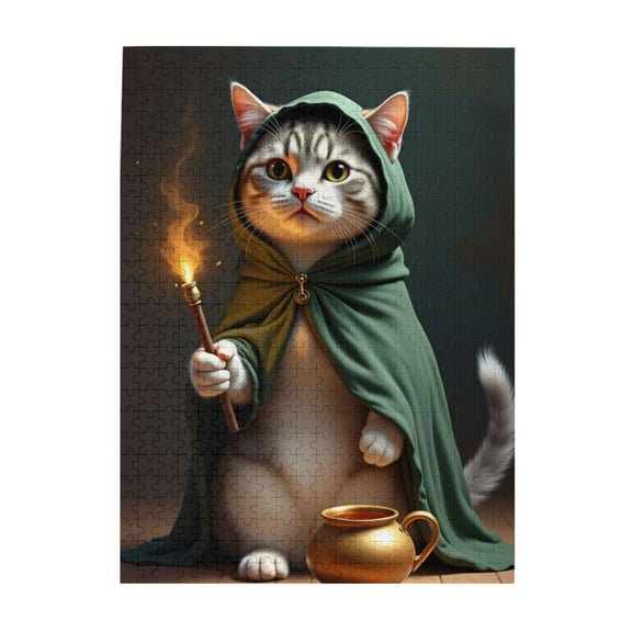 500 Piece Jigsaw Puzzle For Adults Magical Cat In A Green Robe Challenging And Fun Brain Teaser Unique Artwork Great Gift Idea For Puzzle Lovers
