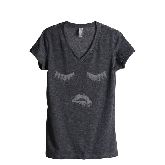 Biting Lips and Lashes Women's Fashion Relaxed V-Neck T-Shirt Tee Charcoal Grey X-Large