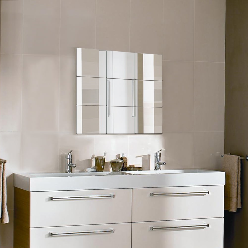 Yosoo 9 Pcs Diy Square Mirror Wall Stickers 15cm Self