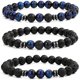 thumbnail image 1 of Father's Day Frosted Blue Tiger's Eye Volcanic Stone 3 Pieces 8mm Beaded Bracelet for Men Women Natural Stone Bracelet Mala Agate Yoga Elatics Tiger's, 1 of 5