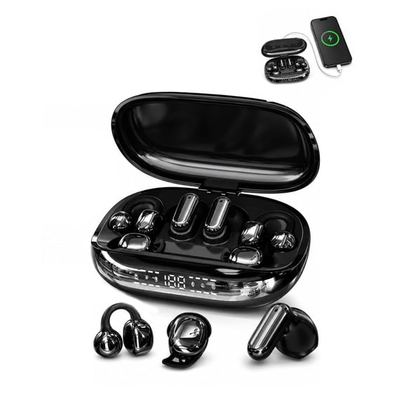 3-in-1 Smart Wireless Earbuds Open-Ear Clip-On & Mini Sleep Headphones | Bluetooth 6.0 Dual Chip with Case AI ENC Noise Cancellation 3D Spatial Surround Sound LED Display for Workout Trave