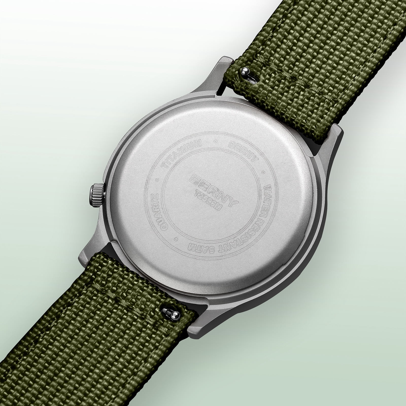 BERNY Titanium Watches for Men, Japanese Quartz Movement Men's Field Watch, 5ATM Waterproof Military Wristwatch for Men, Analog Sport Watches, Green