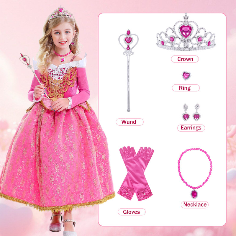 Jurebecia Girls Princess Costume Dress with Accessories Set photo 6