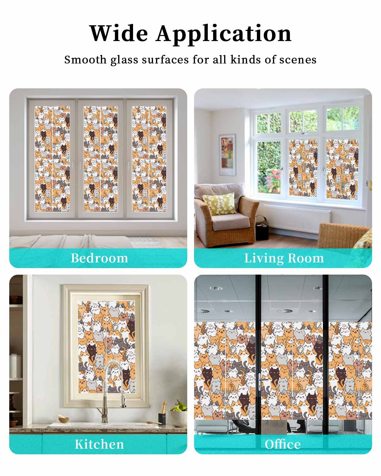 Window Privacy Film Cartoon Cat Stained Glass Window Film Decorative Sun Block Window Cover Modern Funny Cute Orange Gray Animals Window Clings Static Adhesive Sticker for Bathroom 23.6"x59"
