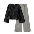 thumbnail image 4 of Gunia Kids Girl Spring Summer Outfit Stylish Two Piece Elegant Long Sleeve Blouse With Stripe Pants Waist Defining Breathable Clothes Set Cute Outfits For Girls 7-13 Years, 4 of 4