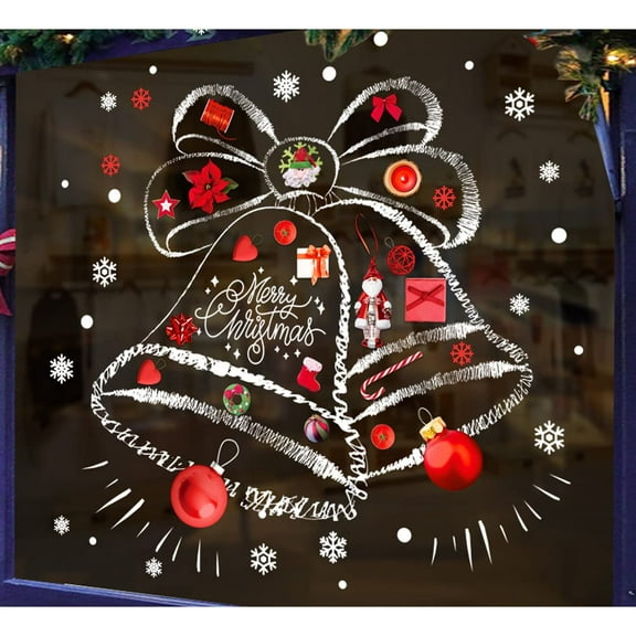 24 Inch Big Size Christmas Bell Window Cling ,Snowflake Window Stickers Double-Sided Printed PVC Stickers for Christmas Window Decorations, Holiday Decor Window Decals