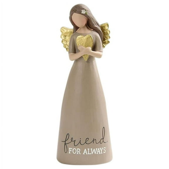 Blossom Bucket Friend For Always Heart Chocolate Brown 6 inch Resin Stone Angel Figurine