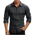 thumbnail image 2 of Ceisia Men Ripstop Long Sleeve Tactical Button Down Shirt Dual Flap Chest Pockets UPF 50 Breathable Outdoor Hiking Military Work Top Black XXXL Gift, 2 of 9