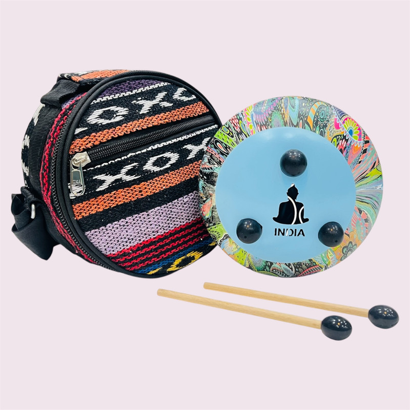 Multicolor Drum with Yellow Base – Traditional Musical Instrument for Kids & Adults, Includes 2 Sticks