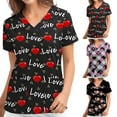 thumbnail image 3 of DDAPJ pyju Womens Valentine's Day Scrub Tops Cute Heart Printed Short Sleeve V Neck Tunic Blouse Breathable Nurse Working Uniform with Pockets Gray XXL, 3 of 4