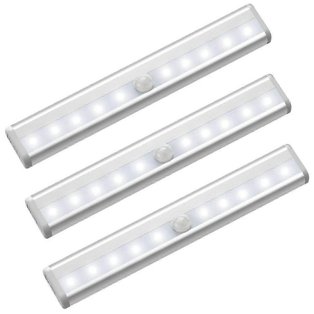 3 Packs-10 LED Motion Sensor Cabinet Light,Magnetic Motion Activated Light,Under Counter Closet Lighting, Wireless USB Rechargeable Kitchen Cupboard N