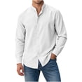 thumbnail image 4 of JTSRKL Mens Linen Cotton Button Down Shirts Long Sleeve Mock Neck Banded Collar T-Shirts Retro Summer Beach Vacation Pocket Tops, 4 of 8