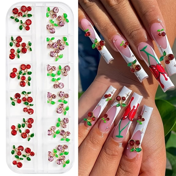 Set of 36 Colorful Cherry Blossom Nail Charms with Rhinestones - 3D Nail Art Accessories for Stunning Manicures