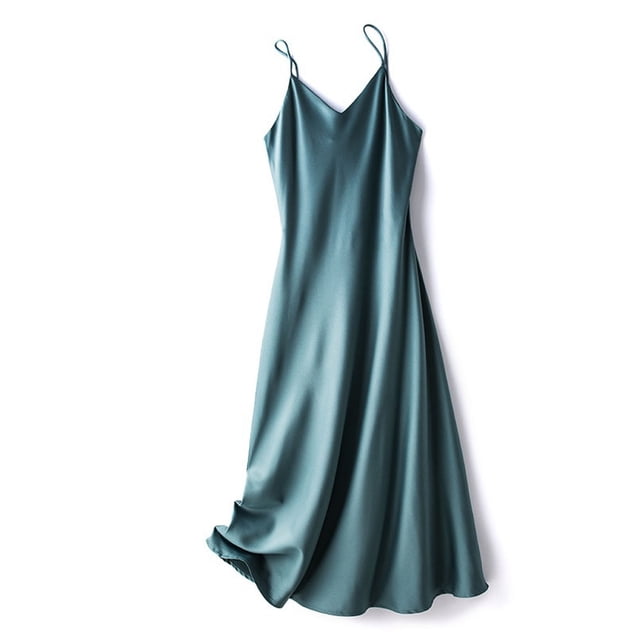 Laklulu Vestido largo de cóctel con escote en V y tirantes para mujer, vestido de fiesta para invitados a la boda, vestido formal de noche para cóctel, verde, XL