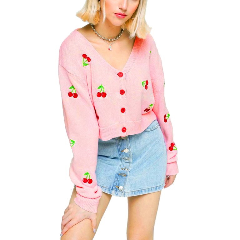 luethbiezx SDD Women Cherry Cardigan Sweater Button Down V Neck Y2K  Knitwear Tops Coat - Walmart.com
