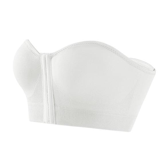 Shrysg Women's Front Closure Strapless Bandeau Bras Solid Seamless Wireless Half Push Up Bralette Tube Top for Daily Wear White