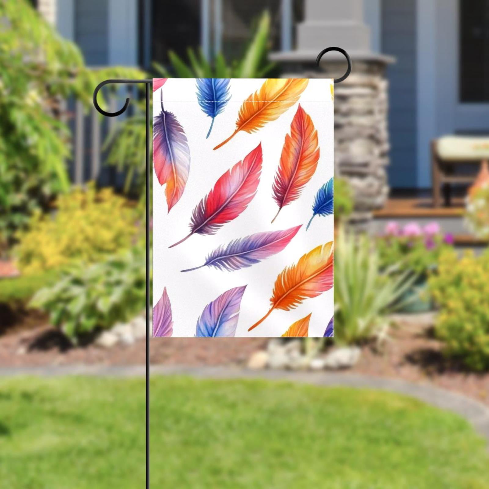 Colorful Feathers Seamless Pattern Double Sided Garden Flag Decorative Weather Resistant Yard Flag, Large DIY Vertical Flag for Farmhouse Patio Lawn, 28x40 Inch