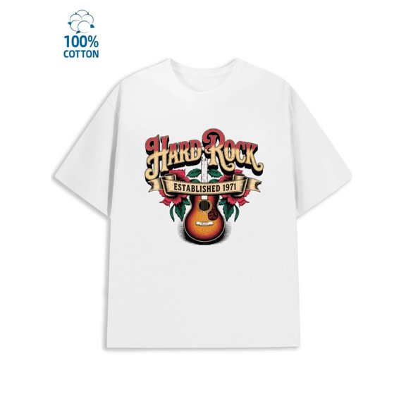 Greenink Hard Rock Tee mens y2k 180G Cotton white aesthetic vintage Retro Unisex Shirt Printed tshirts Trendy Unisex Shirt Short Sleeve tshirts Casual Unisex Shirt Grap