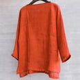 thumbnail image 4 of WTOBBY Women's Cotton Linen V-Neck Long Sleeve Shirt, Solid Color Casual Loose Fit Top, Relaxed Fashion Tee for Breathable Comfort, Unisex Style,Saffron L, 4 of 4
