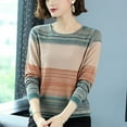 thumbnail image 5 of PIKADINGNIS Round Neck Long Sleeve Women Sweaters New Loose Striped Knitted Pullover Ladies Autumn Thin Casual Jumper Tops, 5 of 6