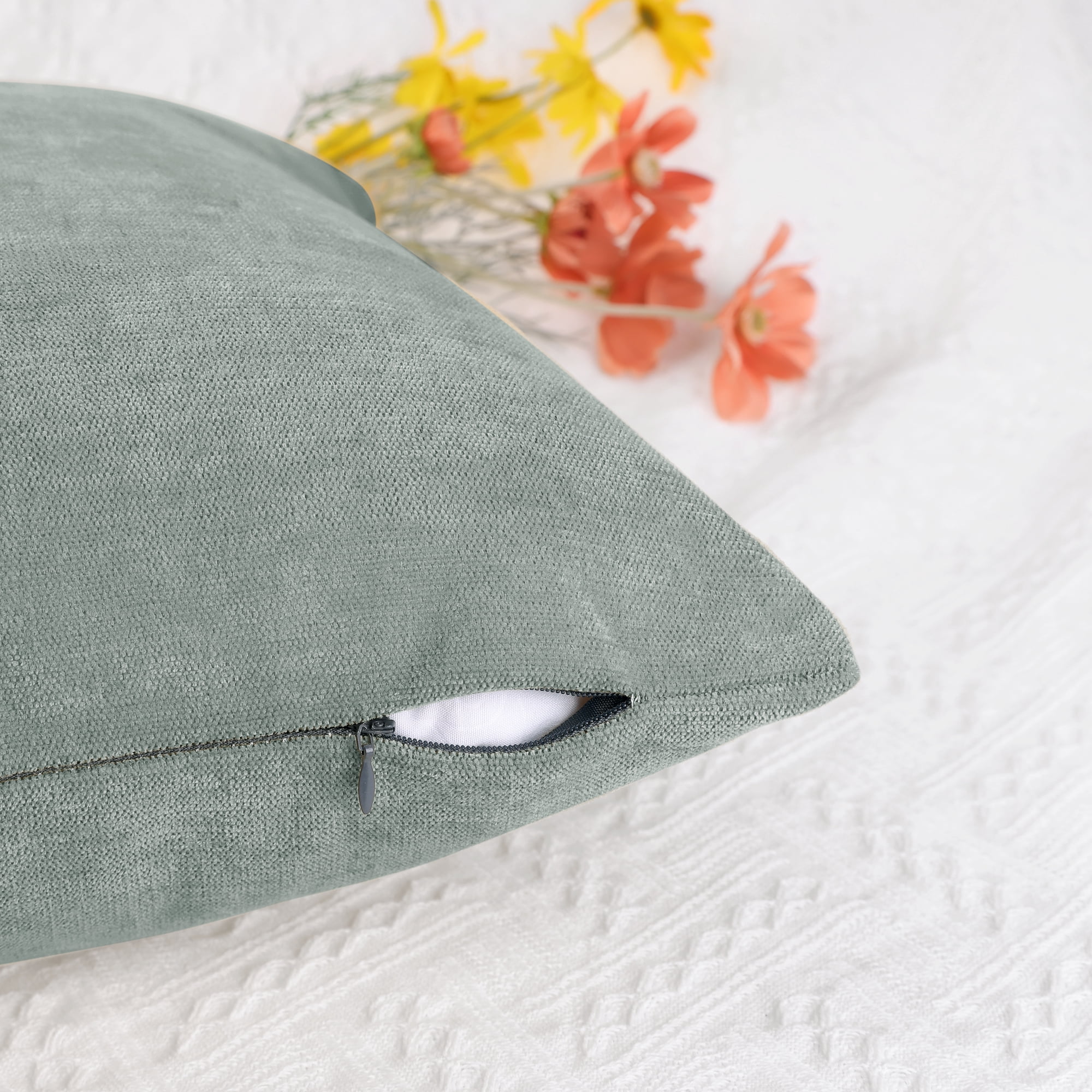 Unique Bargains Solid Couch Sofa Chenille Throw Decorative Pillow Covers (2 Count) Dark Gray 18" x 18"