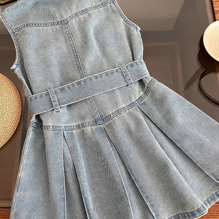 XQYLOS Clearence Denim Jumper Dress for Girls - Sleeveless Korean Style  Lapel Waistcoat Dress with Pockets, Cute Summer Outfit for Playdates &  School Photos (7-8 Years,Coffee) - Walmart.com