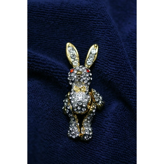 Rhinestone Crystal Easter Bunny Rabbit Pin Brooch, Bunny Rabbit Jewelry Gift (Leg, Arm Moveable)