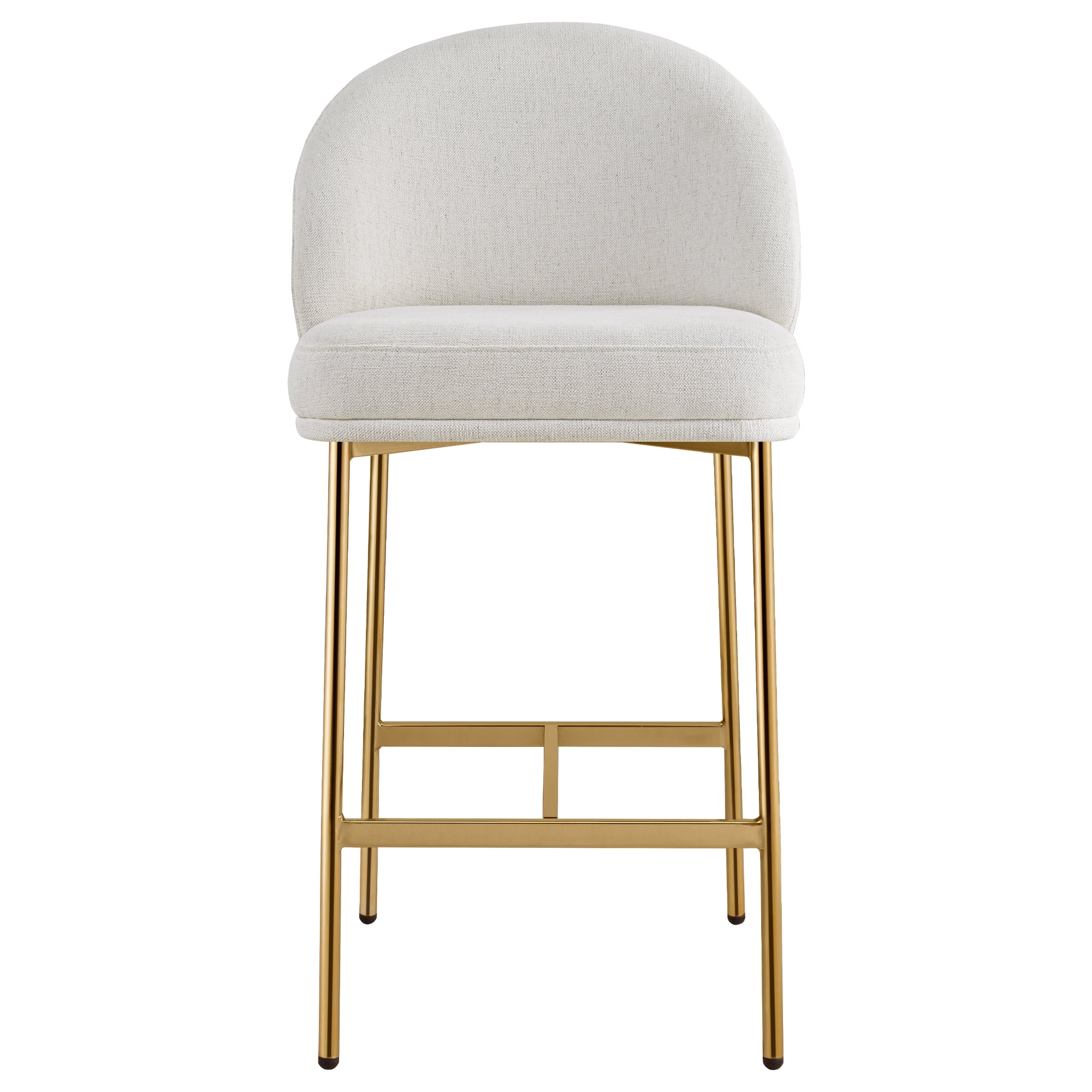 Spruce & Spring Modern Counter Bar Stool with Metal Arc Backrest and Upholstered Seat Set of 2, Cream with Bronze Legs