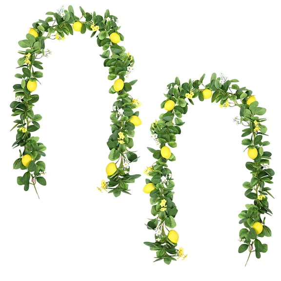 2 Pcs Artificial Lemon Garland, 78.7 in(200 cm)Summer Garland with Greenery, Fake Lemon Vine for Home Decor, Party, Wedding, Table Centerpiece