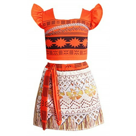 AOVCLKID Moana Costume Little Girls Dress up Toddler Baby Halloween Cosplay Outfit Kids Skirt Sets 90/1-2Y,Orange