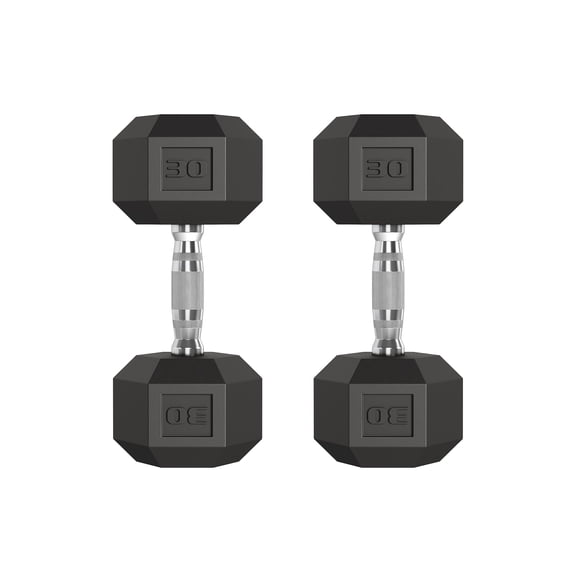30 LB Hex Dumbbell Set of 2, Hand Weights Dumbbells Pair with Cast Iron Core, Rubber Encased Coating and Textured Carbon Steel Handle for Home Gym Strength Training