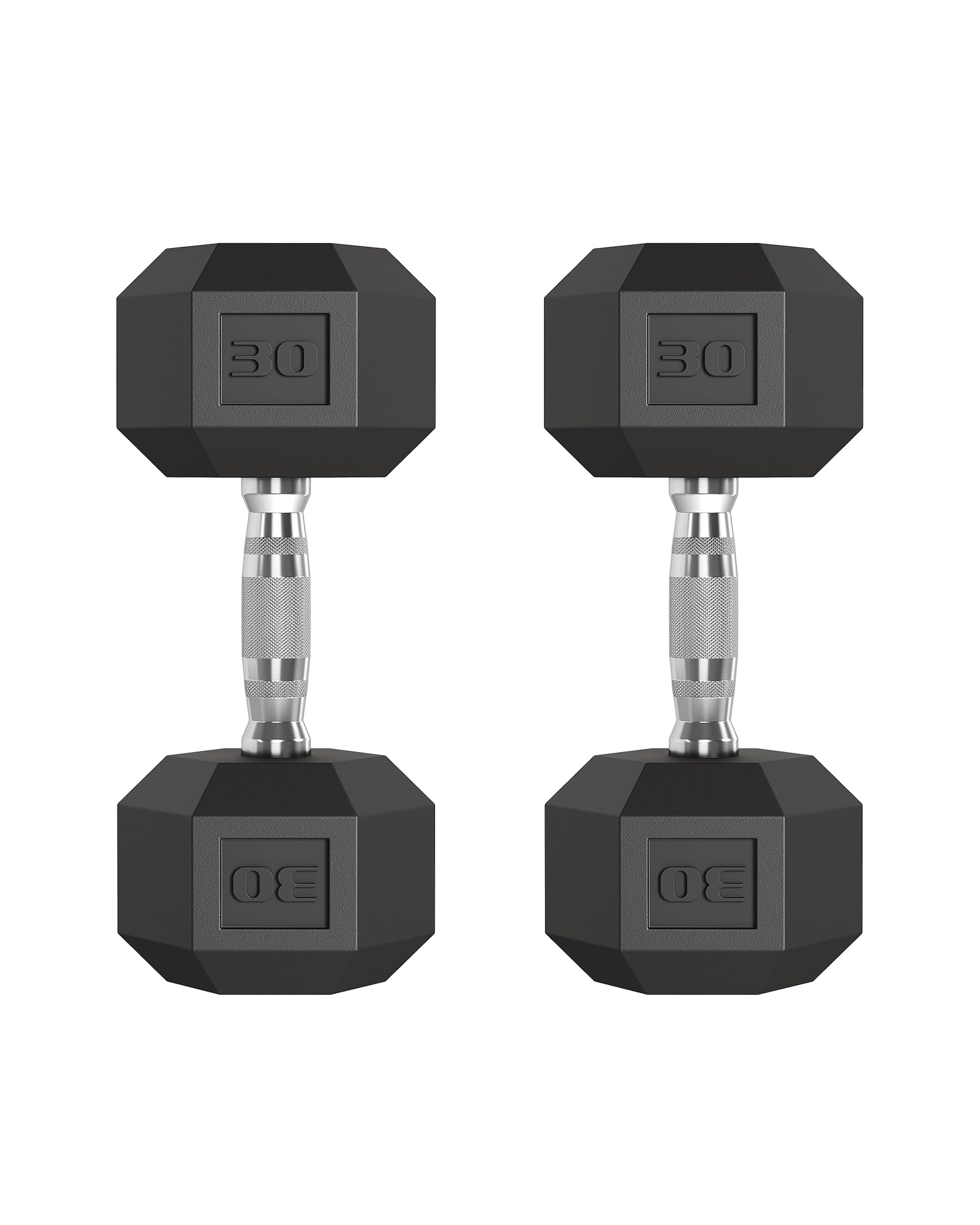 30 LB Hex Dumbbell Set of 2, Hand Weights Dumbbells Pair with Cast Iron Core, Rubber Encased Coating and Textured Carbon Steel Handle for Home Gym Strength Training