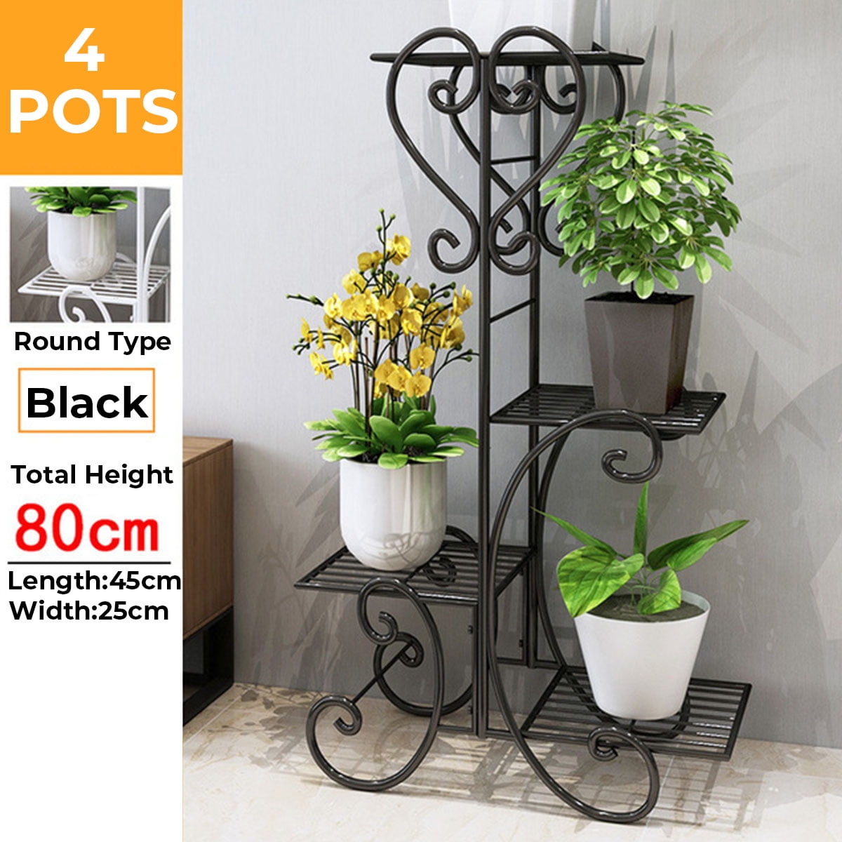 4 Tier Outdoor Wrought Iron Metal Plant Stand Holds Flower Pot Rack Indoor 