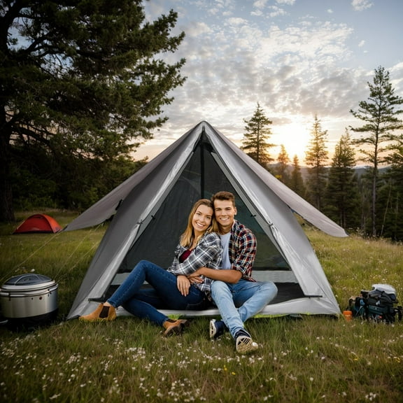 GVN Camping Tent, Tent,Pop-up Camping Tent for 2-3 People with Carry Bag and Rainfly for Backpacking Hiking Trip-Gray