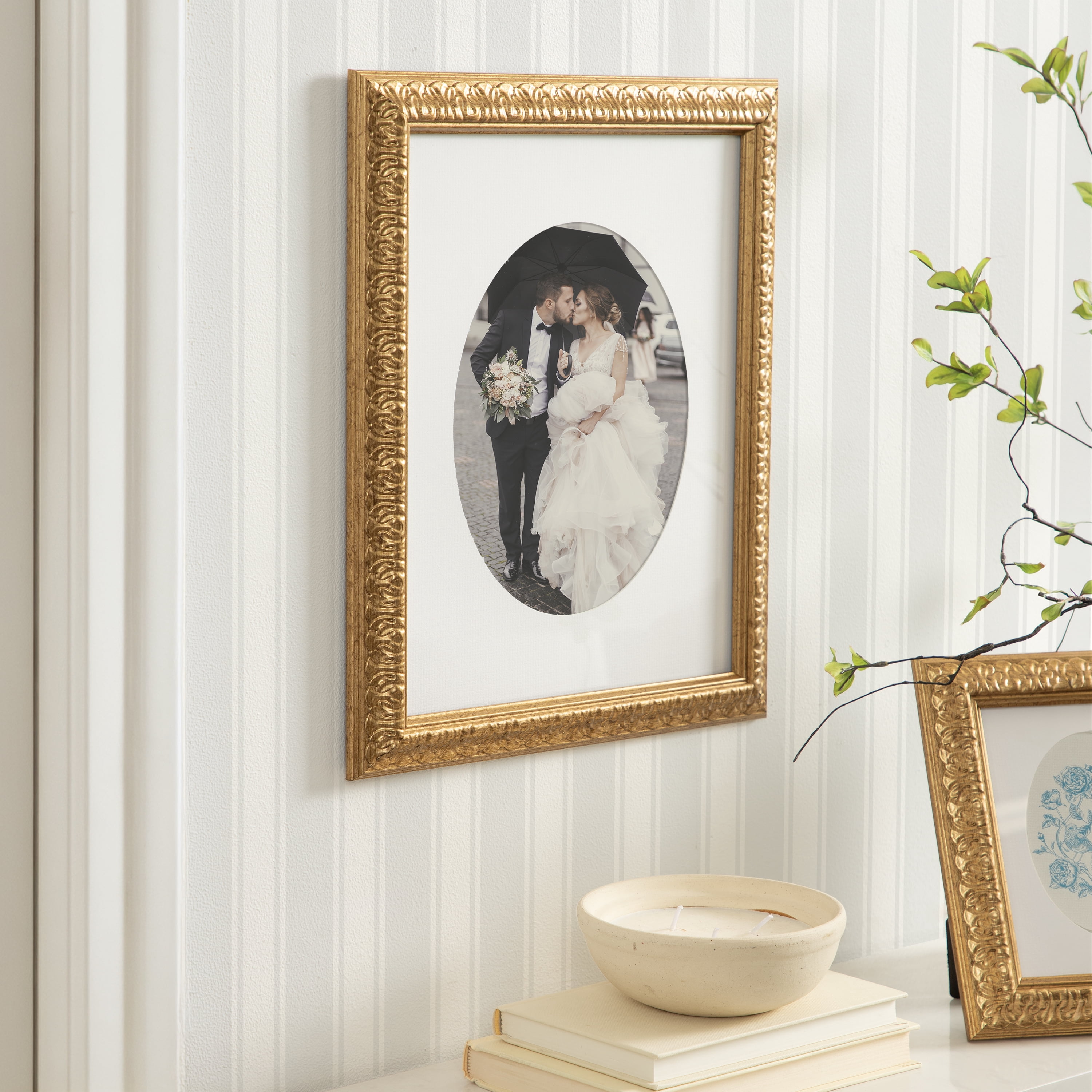 DesignOvation – 8x10 Picture Frame – Ornate Matted Antique Gold Wall Photo Frame