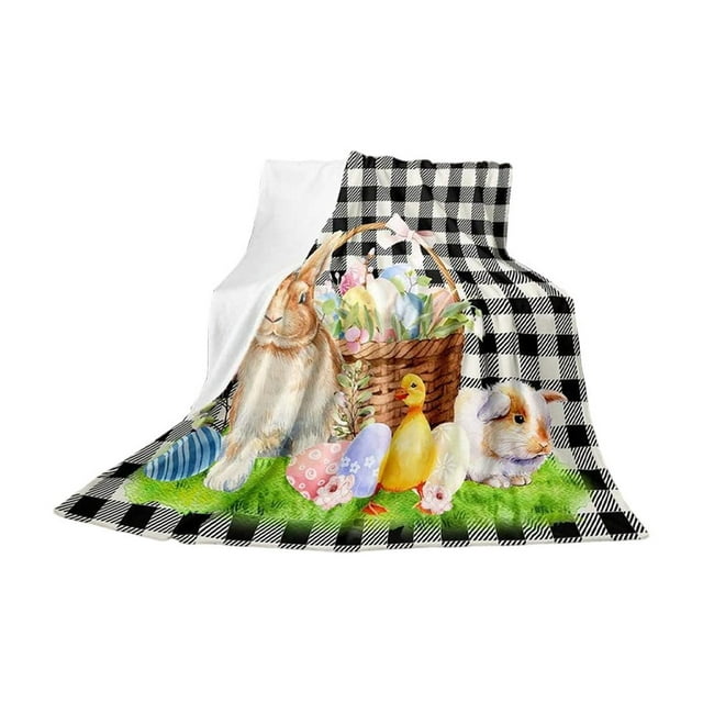 Cheapark Easter Flannel Sofa Blanket Soft Couch Throw With Bunny And Colorful Eggs Pattern For Home Decor And Holiday Gift