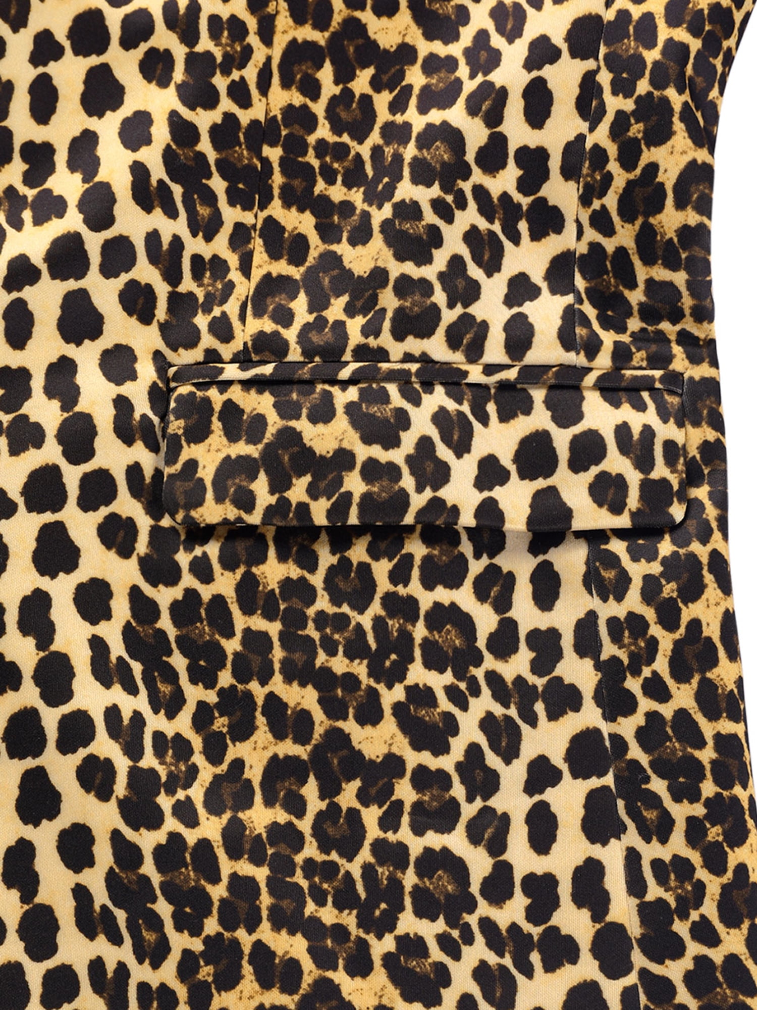 Unique Bargains Men's Leopard Animal Print Notched Lapel Slim Fit Blazer L Yellow Black
