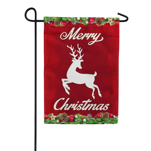 America Forever Merry Christmas Garden Flag - White Reindeer Red Xmas Jingle Bells Winter Christmas New Year Holiday Flag - Seasonal Yard Outdoor Decorative Double Sided Flag - 12.5 x 18 Inches