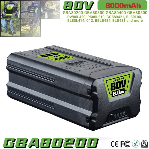 8.0Ah GWL1840 Replacement for Greenworks 80V Li-on Battery Compatible for 80 Volt Lithium ion Battery GBA80200 GBA80250 GBA80400 Fit with Greenworks Cordless Power Tools