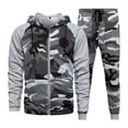 thumbnail image 1 of Conjunto deportivo y de ocio para hombre de talla grande de otoño e invierno, conjunto de dos piezas, conjunto de cárdigan de camuflaje con capucha empalmada para hombre, 1 of 5