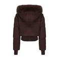 thumbnail image 4 of Cropped Puffer Jacket For Womens 2025 Winter Stand Collar Zip Up Quilted Puffer Coats With Faux Fur Hood Trendy, 4 of 8
