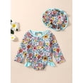 thumbnail image 2 of Bagilaanoe 1-5T Baby Girl One Piece Swimsuits Kids Zipper Rush Guard Swimshirts + Hat Quick Dry Long Sleeve Swim Shirt Toddler Swimwear Bathing Suit Ruffled Beachwear, 2 of 9