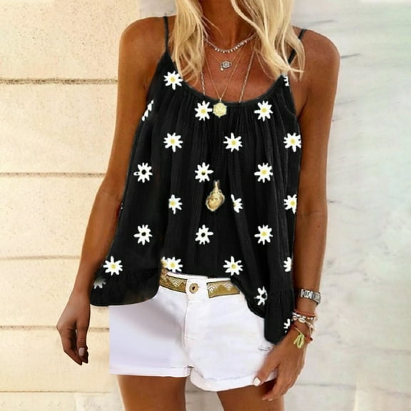 Plus Size Tank Tops for Women Fashion Summer Print Casual Sleeveless Round-Neck Vest Camis Blouse Tops Womens Tank Tops Loose Fit, Summer Sale!