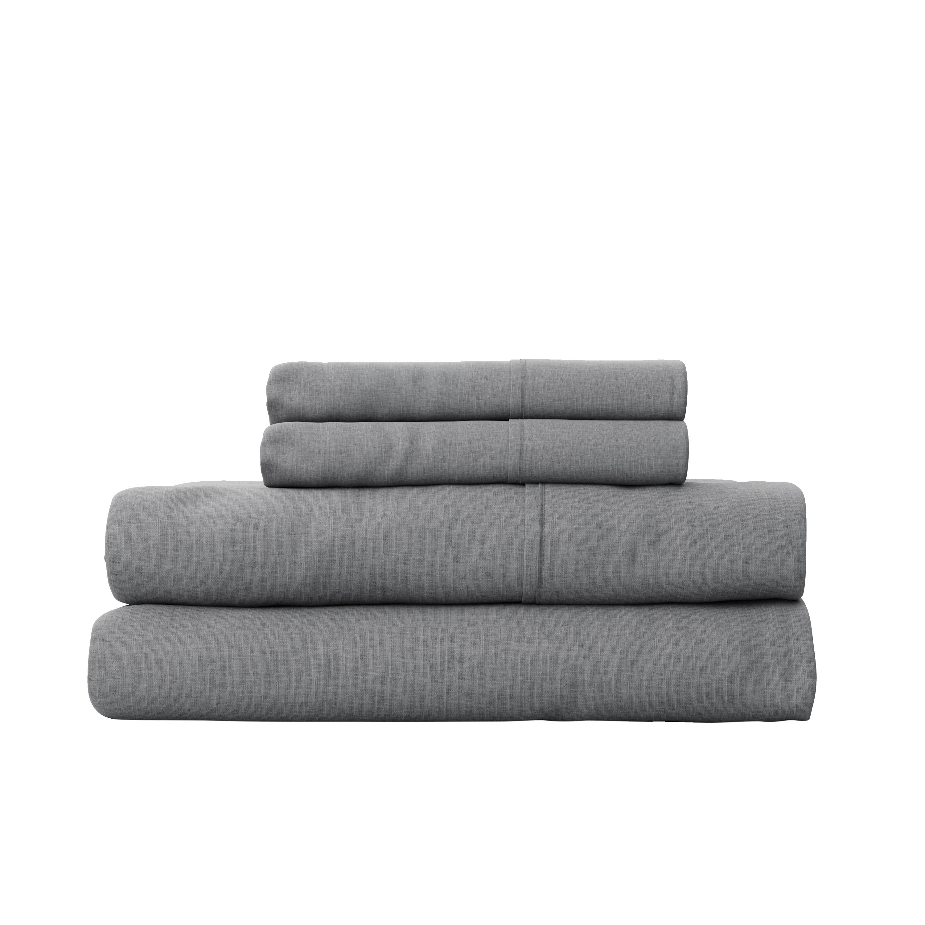 Seed & Stone Recycled Cotton Percale Bed Sheet Set, Soft, with Deep Pockets, King, Gray, 4-Piece