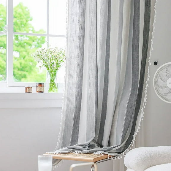 AIGIA Boho Curtains for Bedroom Living Room Light Filtering Country Farmhouse Vintage Chic Tassels Hollow Window Treatment Bohemian Drape 1 Panel
