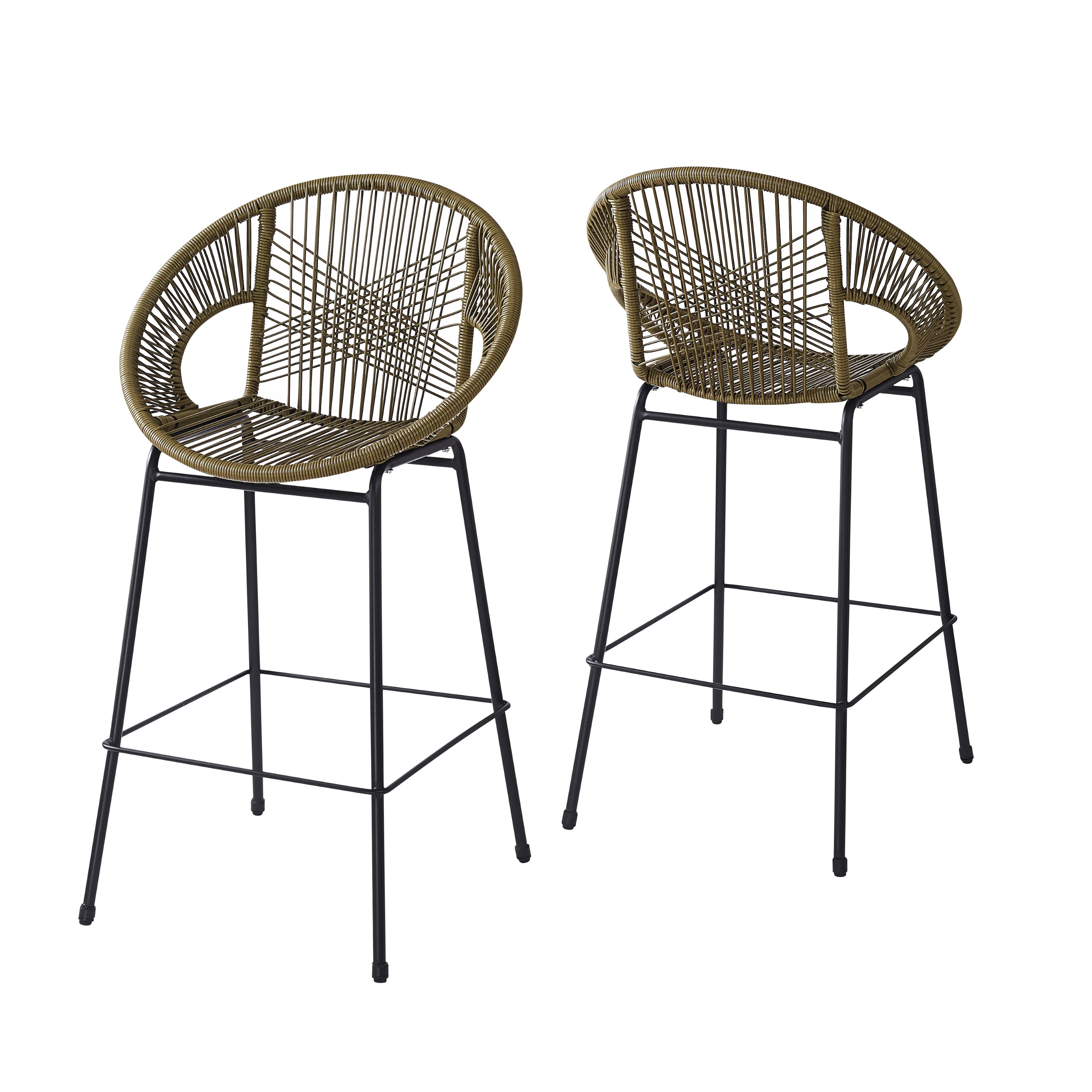 Outdoor Faux Wicker Barstools Set of 2 for Patio Bar Deck, Green