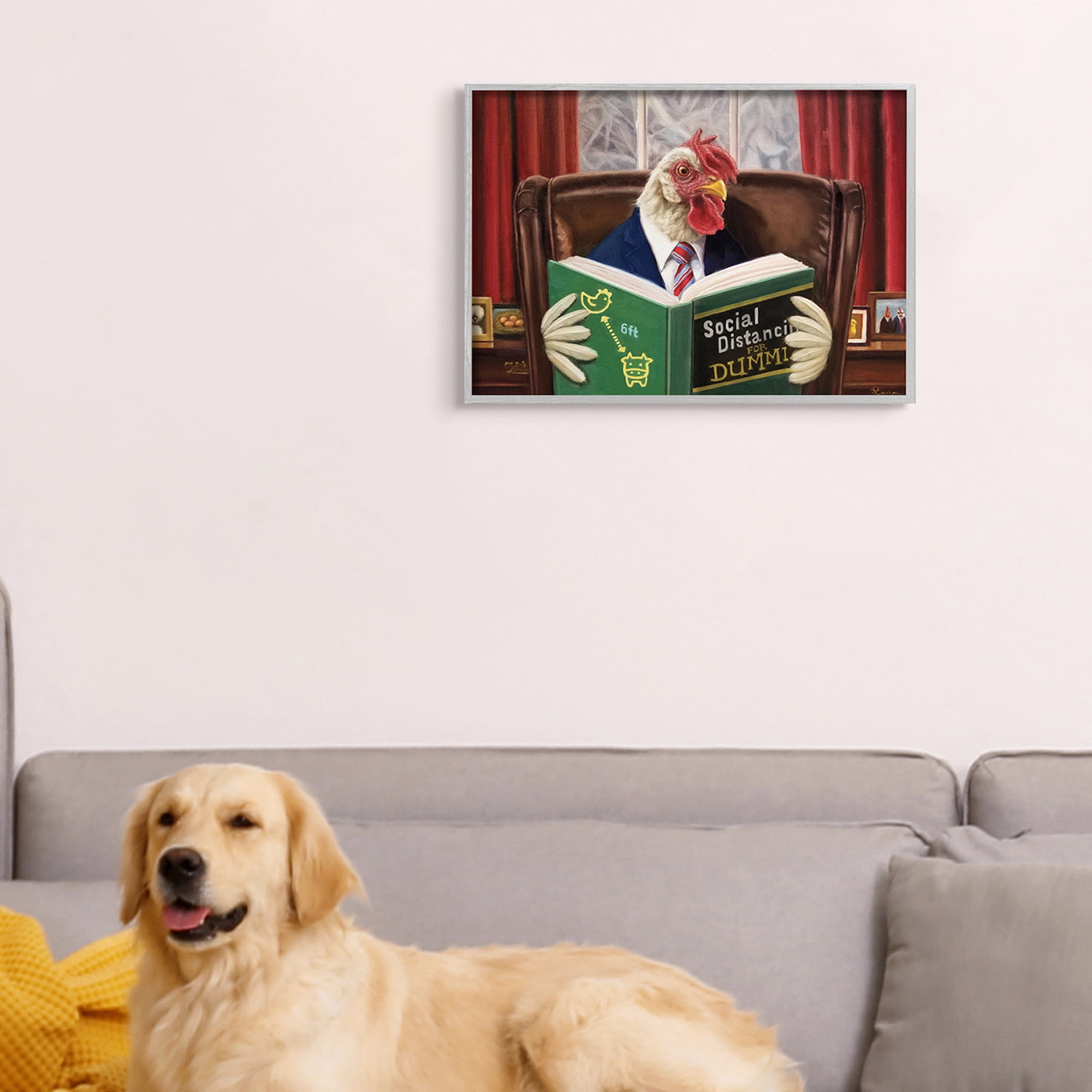 Rooster Reading at Desk Social Distance Dummies 20 in x 16 in Framed Painting Art Prints, by Stupell Home Décor
