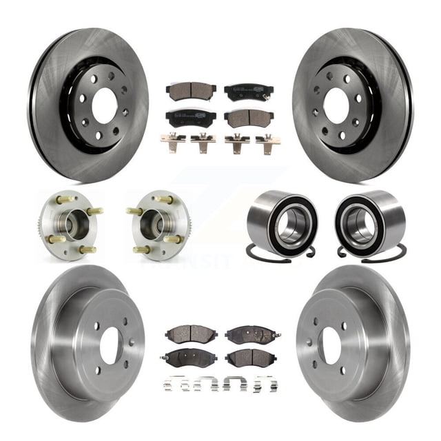 Transit Auto Front Rear Wheel Hub Bearings Assembly Disc Brake Rotors and Ceramic Pads Kit (10Pc) for Car 2015 Chevrolet Spark with ABS Tone Ring - Left Right Side (Driver Passenger) KBB-123149